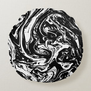 Black & White Marble Style Round Pillow