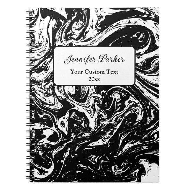 Black & White Marble Style Spiral Custom Notebook (Front)