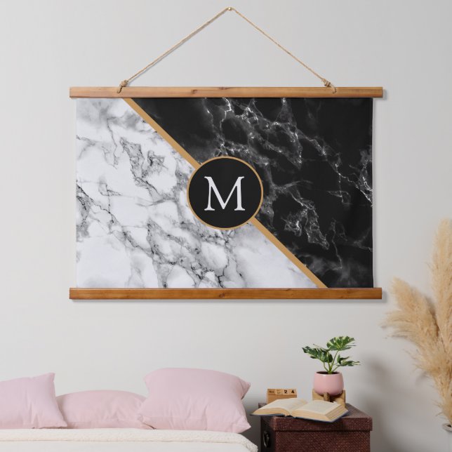 Black White Marble Tapestry Custom Your Letter (Bedroom)