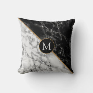 Black White Marble Throw Pillow Gift Custom Letter