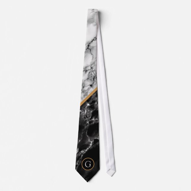 Black White Marble Tie with Custom Letter (Front)