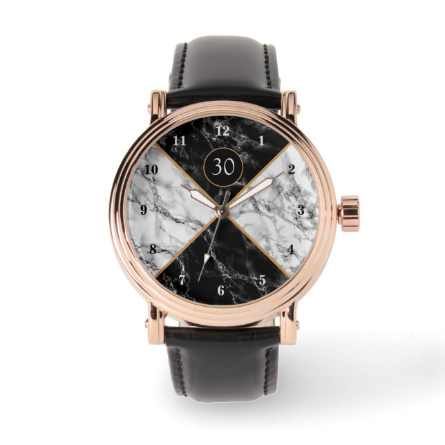 Black White Marble Watch Personalised Your Letter (Front)