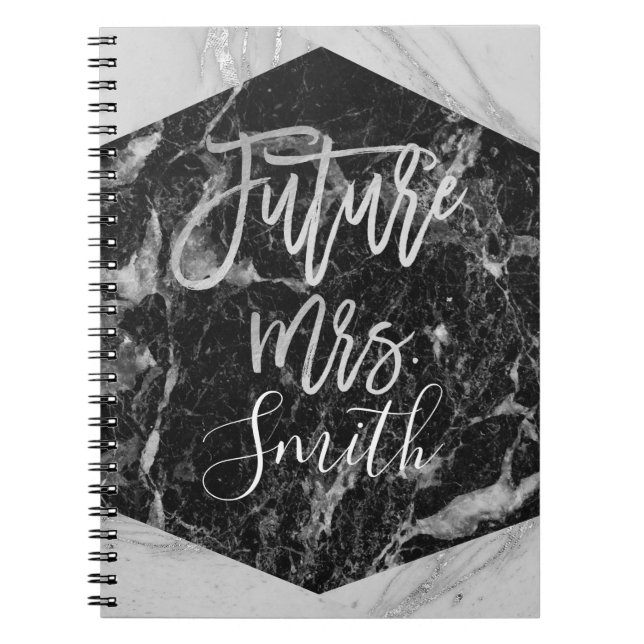 Black White Marble Wedding Planner Future Mrs. Spiral Notebook (Front)