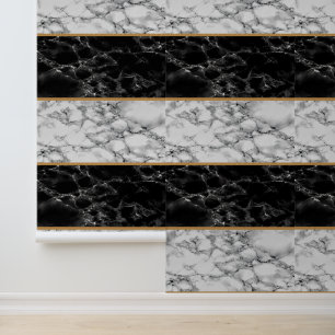 Black White Marble with Gold Line Wallpaper