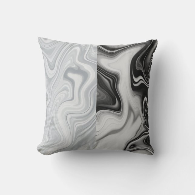 Black/White Marbled Pattern Reversible Pillow (Front)