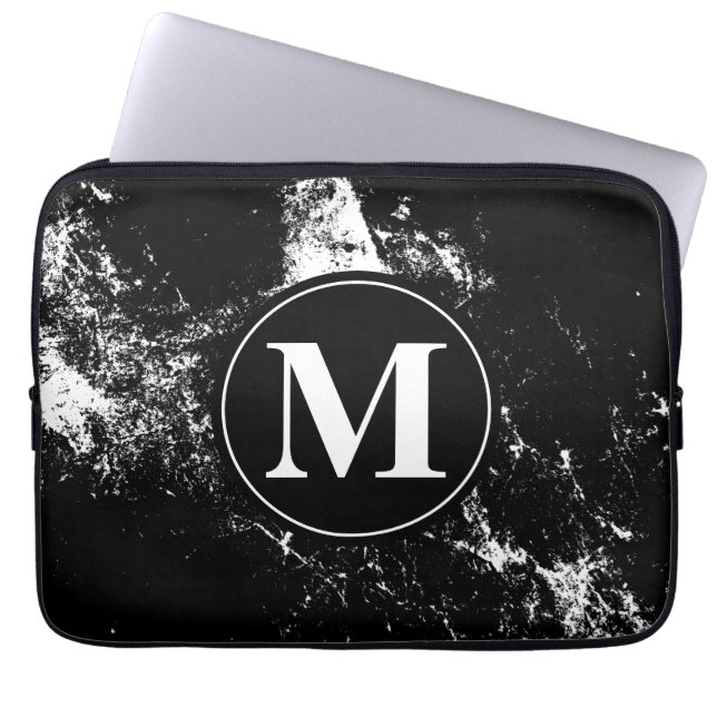 Black White Marbled Personalised Laptop Sleeve (Front)