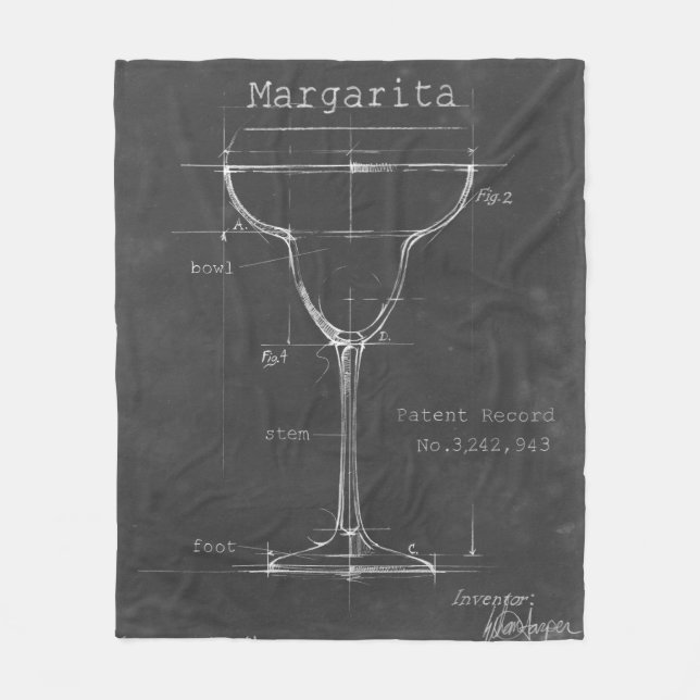 Black & White Margarita Glass Blueprint Fleece Blanket (Front)