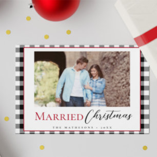 Black White Married Christmas Modern Holiday Card