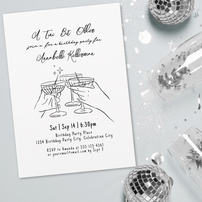 Black White Martini Birthday Party Invitation (Funny Adult Martini Birthday Party Invitation )