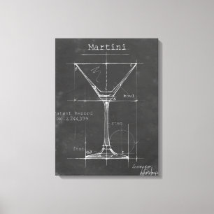 Black & White Martini Glass Blueprint Canvas Print