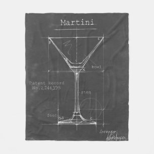 Black & White Martini Glass Blueprint Fleece Blanket