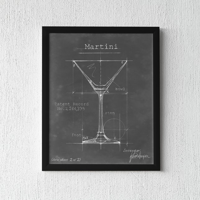 Black & White Martini Glass Blueprint Poster (Creator Uploaded)