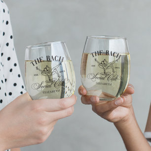 Black White Martini Social Club Bachelorette Party Stemless Wine Glass