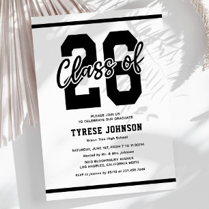 Black White Masculine Graduation Party Invitation