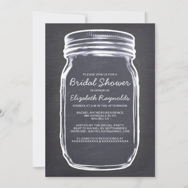 Black & White Mason Jar Bridal Shower Invitations (Front)