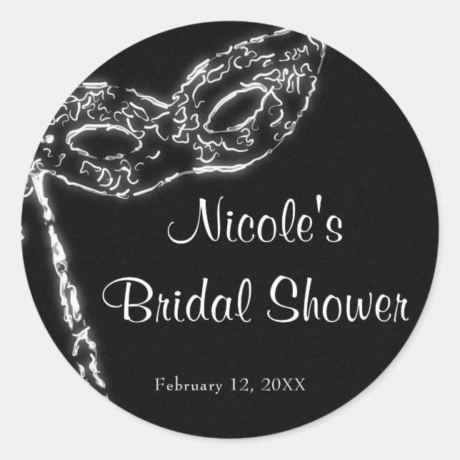 Black & White Masquerade Mask Elegant Party Favour Classic Round Sticker (Front)