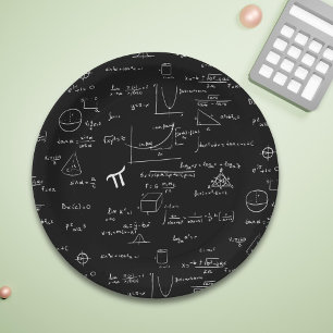 Black White Math Equations Graphics Graduation Paper Plate