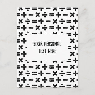 Black & White Math Symbols Lino Cut & Custom Text Postcard