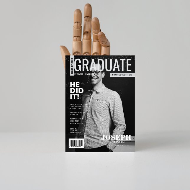 Black white mathematic magazine photo graduatation invitation (Creator Uploaded)