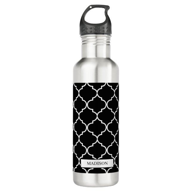 Black & White Mediterranean Moroccan Pattern 710 Ml Water Bottle (Front)