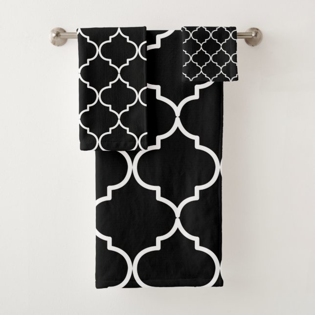 Black & White Mediterranean Moroccan Pattern  Bath Towel Set (Insitu)