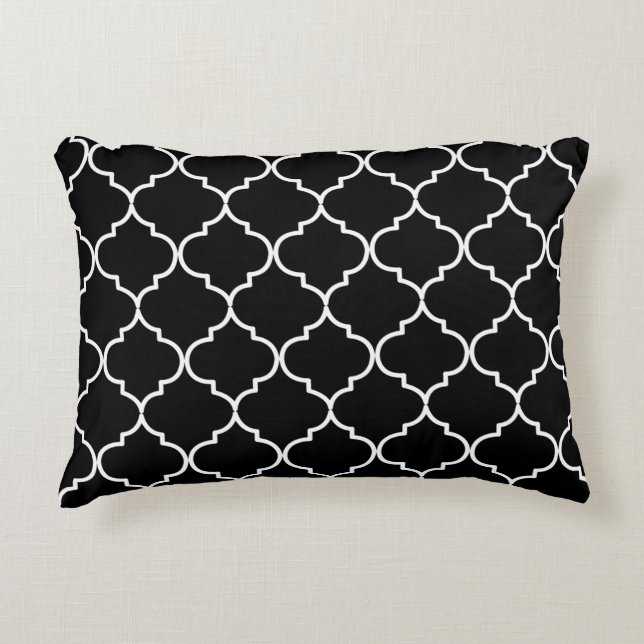 Black & White Mediterranean Moroccan Pattern Decorative Cushion (Front)