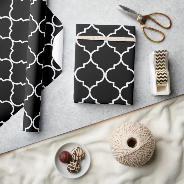 Black & White Mediterranean Moroccan Pattern Wrapping Paper (Crafts)