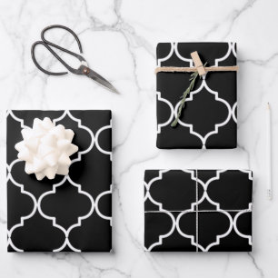 Black & White Mediterranean Moroccan Pattern Wrapping Paper Sheet