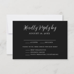 Black White Menu Choice Wedding RSVP Card