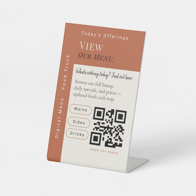 Black & White Menu QR Code QR Code Sign  (Front)