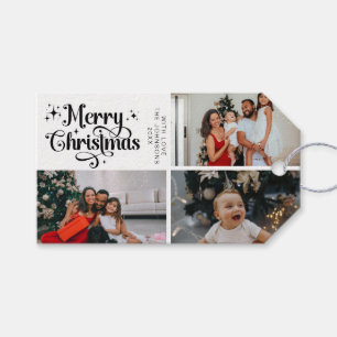 Black White Merry Christmas Family Photo Collage Gift Tags