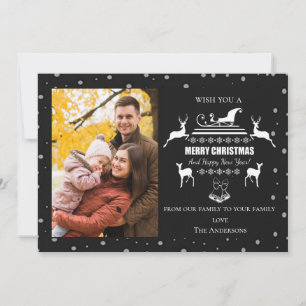 Black White Merry Christmas Happy New Year Photo Holiday Card