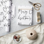 Black White Merry Christmas Script Gift Wrapping Paper<br><div class="desc">Elegant Black White Merry Christmas Trees Quote Gift Wrapping Paper has "Merry Christmas" written in a beautiful script font</div>