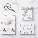 Black White Merry Christmas Trees Quote Gift Wrapping Paper Sheet<br><div class="desc">Elegant Black White Merry Christmas Trees Quote Gift Wrapping Paper Sheets comes in a set of 3 sheets with different designs. One has Christmas trees line pattern. Another has "Merry Christmas" written in a beautiful script font . The third sheet has the quote IT'S THE MOST WONDERFUL TIME OF THE...</div>