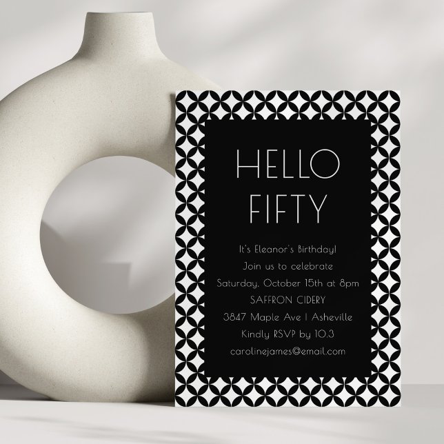 Black White Mid Century Modern 50th Birthday Party Invitation (Creator Uploaded)