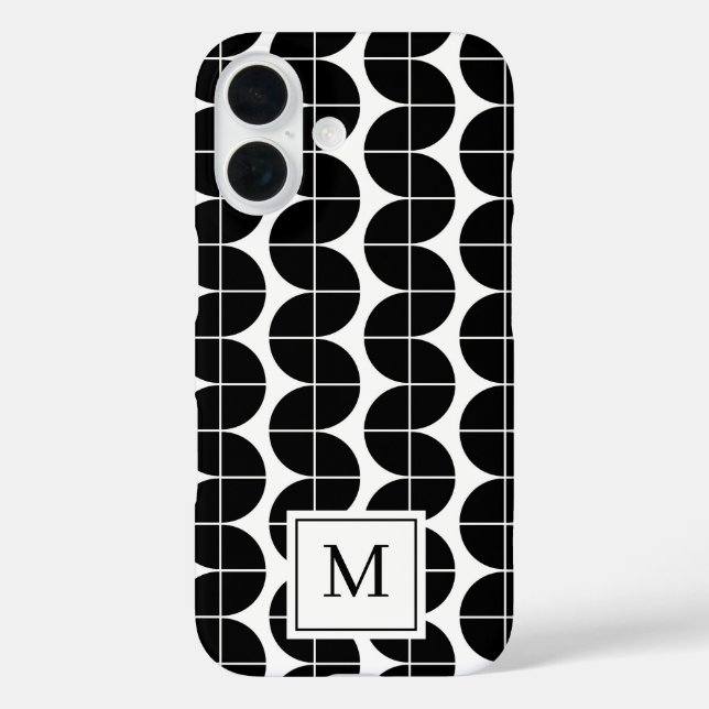 Black & White Mid Century Modern Abstract Monogram Case-Mate iPhone Case (Back)