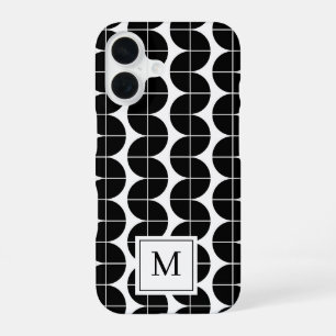 Black & White Mid Century Modern Abstract Monogram iPhone 16 Case