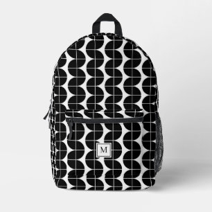 Black & White Mid Century Modern Abstract Monogram Printed Backpack
