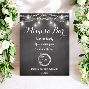 Black White Mimosa Bar String Lights Poster