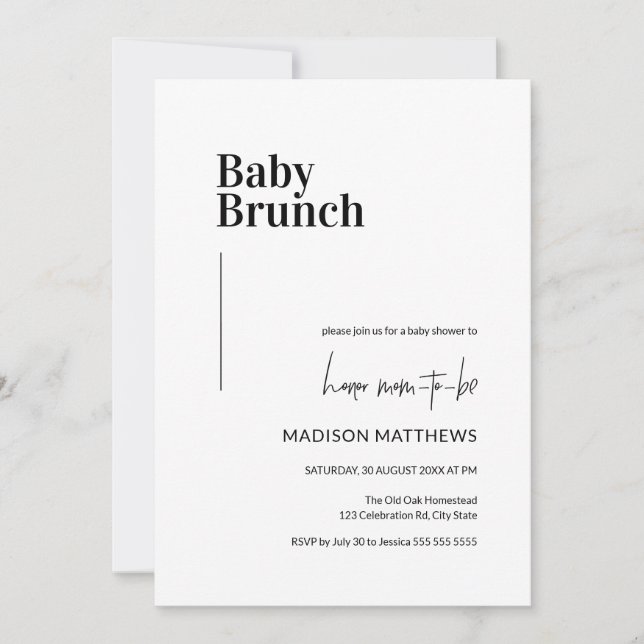 Black & White Minimal Baby Brunch Baby Shower Invitation (Front)