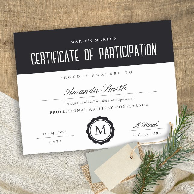 Black & White Minimal Certificate of Participation (Creator Uploaded)