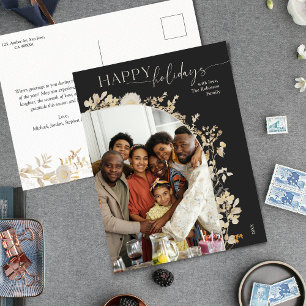 Black & White Minimal Gold Photo Holiday Postcard