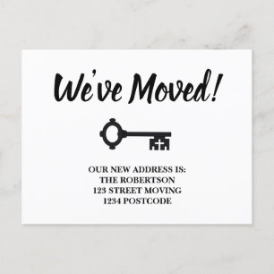 Black & White Minimal Key Moving Announcement Postcard
