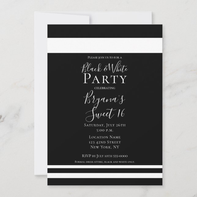 Black & White Minimal Minimal Sweet 16 Birthday Invitation (Front)