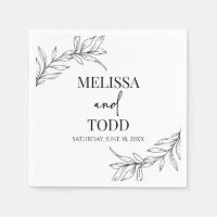 Black White Minimal Minimalist Branch Leaf Wedding