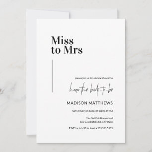 Black & White Minimal Miss to Mrs Bridal Shower Invitation