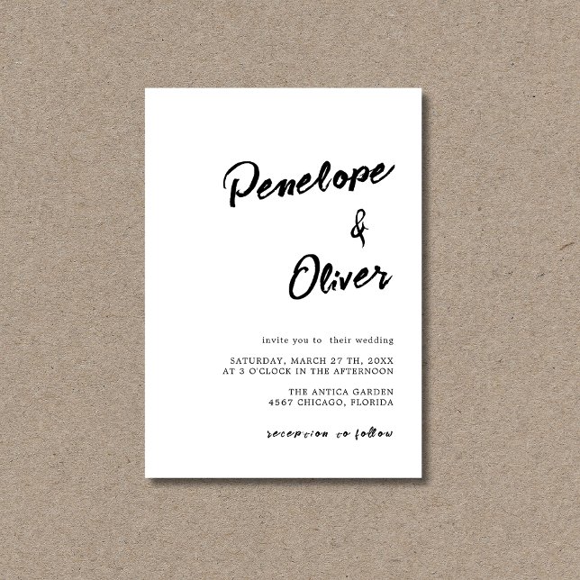 Black & White Minimal Modern Calligraphy Wedding Invitation (Creator Uploaded)