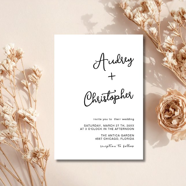 Black & White Minimal Modern Calligraphy Wedding Invitation (Creator Uploaded)