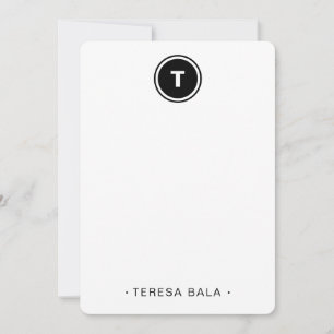 Black White Minimal Modern Round Monogram Card