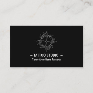 Black White Minimal Modern Tattoo Studio Business Card